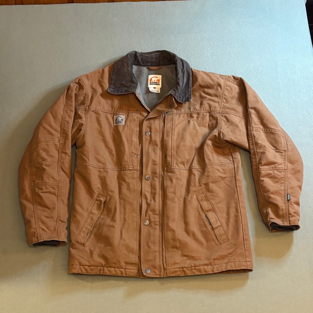 Sorel Mens Canvas Barn Jacket Brown Corduroy Collar Insulated Work Coat L